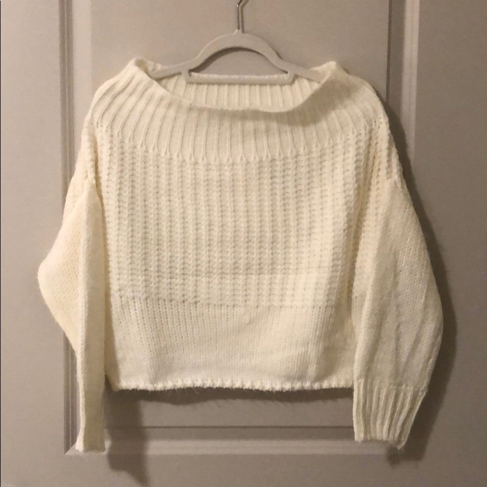 Winter white off the shoulder sweater
